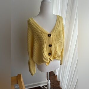 Hollister butter yellow cardigan with front tie